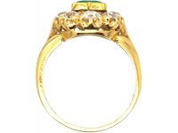 Early 20th Century 18ct Gold, Square Cut Emerald & Diamond Cluster Ring
