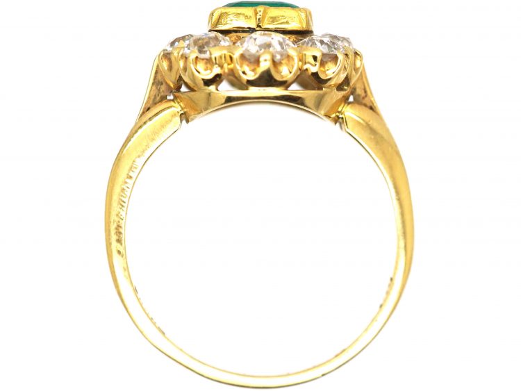 Early 20th Century 18ct Gold, Square Cut Emerald & Diamond Cluster Ring