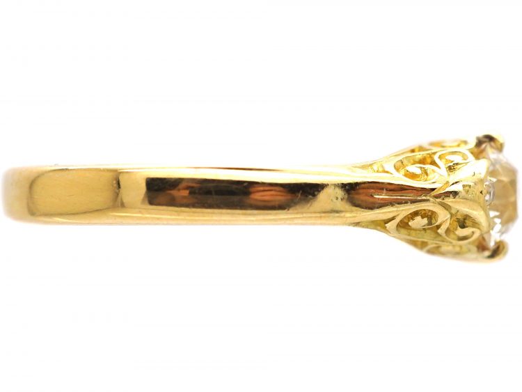 Victorian 18ct Gold, Three Stone Diamond & Sapphire Carved Half Hoop Ring