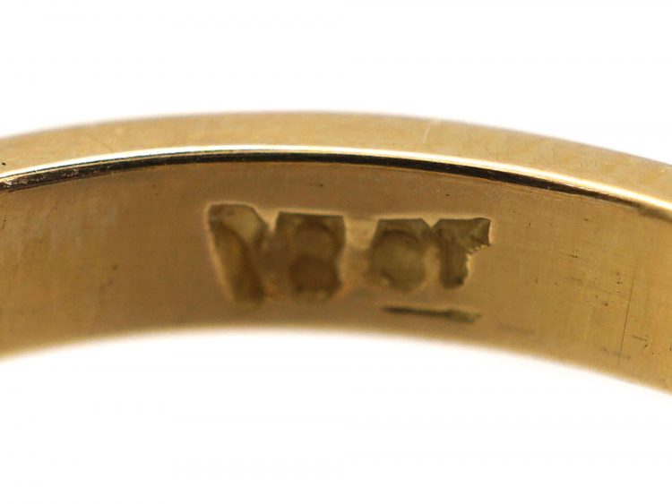 Victorian 18ct Gold, Three Stone Diamond & Sapphire Carved Half Hoop Ring