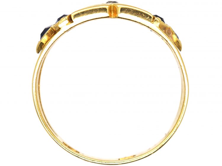 Edwardian 18ct Gold Kiss Ring set with a Diamond & Sapphires