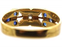 Edwardian 18ct Gold Kiss Ring set with a Diamond & Sapphires