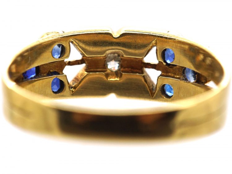 Edwardian 18ct Gold Kiss Ring set with a Diamond & Sapphires