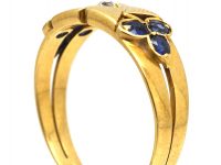 Edwardian 18ct Gold Kiss Ring set with a Diamond & Sapphires