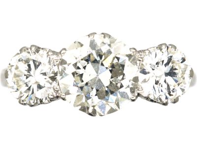 Art Deco Platinum, Three Stone Diamond Ring