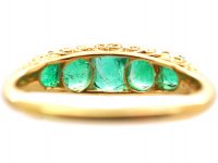 Edwardian 18ct Gold, Five Stone Emerald Carved Half Hoop Ring