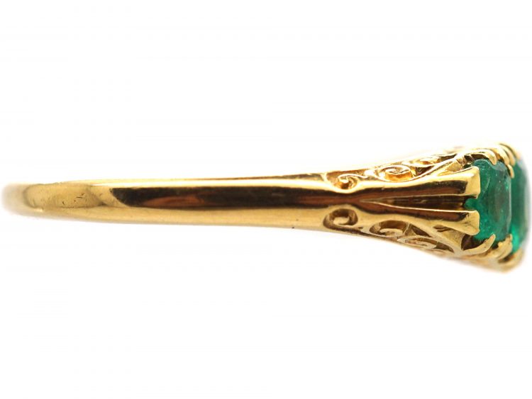 Edwardian 18ct Gold, Five Stone Emerald Carved Half Hoop Ring