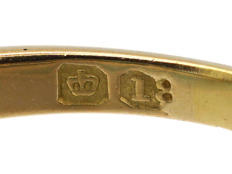 Edwardian 18ct Gold, Five Stone Emerald Carved Half Hoop Ring