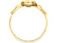 Early Victorian 18ct Gold Black Enamel & Natural Split Pearl Ring