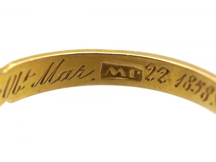 Early Victorian 18ct Gold Black Enamel & Natural Split Pearl Ring