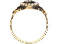 Georgian 15ct Gold, Blue Enamel, Natural Split Pearls & Rose Diamond Forget Me Not Ring