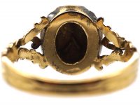 Georgian 15ct Gold, Blue Enamel, Natural Split Pearls & Rose Diamond Forget Me Not Ring