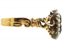 Georgian 15ct Gold, Blue Enamel, Natural Split Pearls & Rose Diamond Forget Me Not Ring
