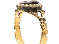 Georgian 15ct Gold, Blue Enamel, Natural Split Pearls & Rose Diamond Forget Me Not Ring