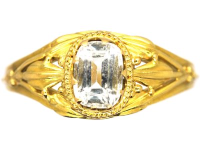 Arts & Crafts 18ct Gold Ring set with an Aquamarine attributed to Arthur Gaskin