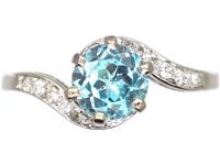 Art Deco Platinum, Aquamarine & Diamond Twist Ring