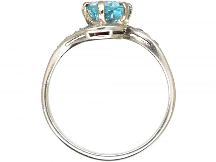 Art Deco Platinum, Aquamarine & Diamond Twist Ring