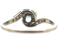 Art Deco Platinum, Aquamarine & Diamond Twist Ring