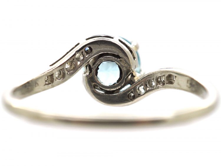 Art Deco Platinum, Aquamarine & Diamond Twist Ring