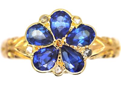 Edwardian 18ct Gold, Sapphire & Rose Diamond Pansy Cluster Ring