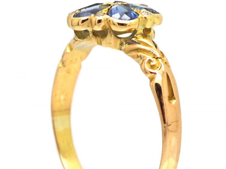 Edwardian 18ct Gold, Sapphire & Rose Diamond Pansy Cluster Ring