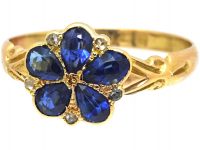 Edwardian 18ct Gold, Sapphire & Rose Diamond Pansy Cluster Ring