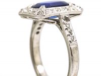 Art Deco 18ct White Gold & Platinum, Unheated Sapphire & Diamond Ring with Diamond Set Shoulders