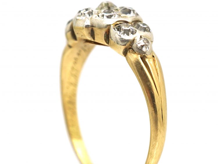 Early 19th Century 18ct Gold & Silver, Diamond Cluster Ring with Locket on Reverse