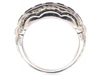Art Deco Platinum, Sapphire & Diamond Ring with Scalloped Edges