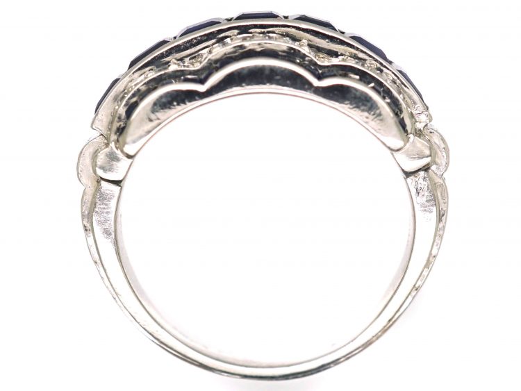 Art Deco Platinum, Sapphire & Diamond Ring with Scalloped Edges