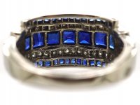 Art Deco Platinum, Sapphire & Diamond Ring with Scalloped Edges