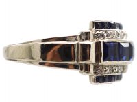Art Deco Platinum, Sapphire & Diamond Ring with Scalloped Edges