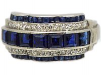 Art Deco Platinum, Sapphire & Diamond Ring with Scalloped Edges
