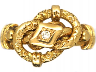 Early 20th Century 18ct Gold Lover’s Knot Ring set with a Diamond