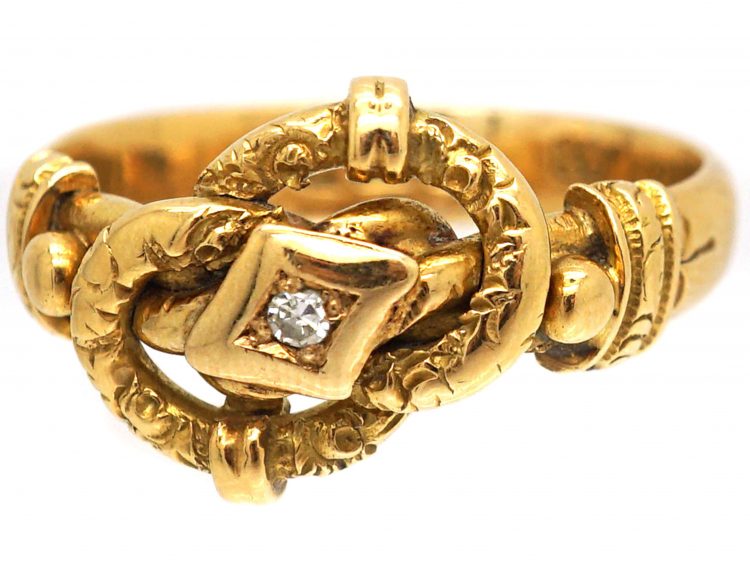 Early 20th Century 18ct Gold Lover's Knot Ring set with a Diamond