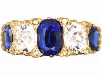 Victorian 18ct Gold Five Stone Unheated Sapphire & Diamond Ring