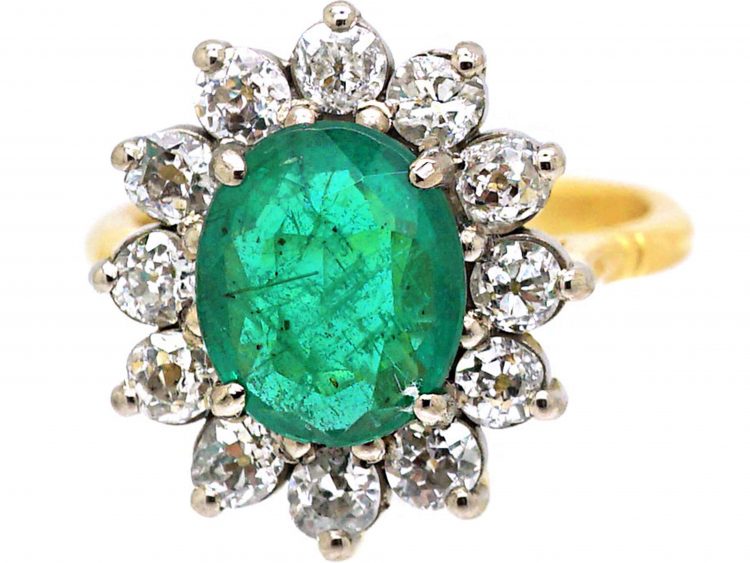 Large 18ct Gold, Emerald & Diamond Cluster Ring