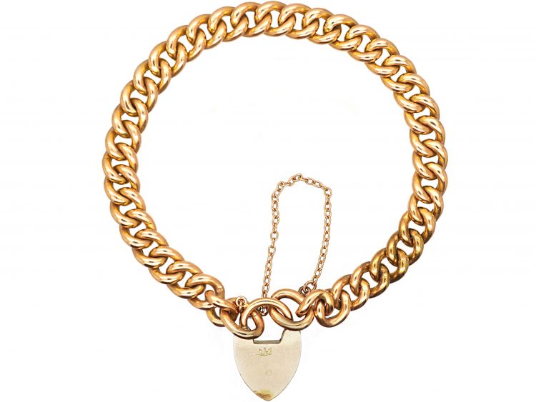 Edwardian 15ct Gold Curb Link Bracelet with Padlock