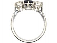 Retro Platinum, Sapphire & Diamond Three Stone Ring