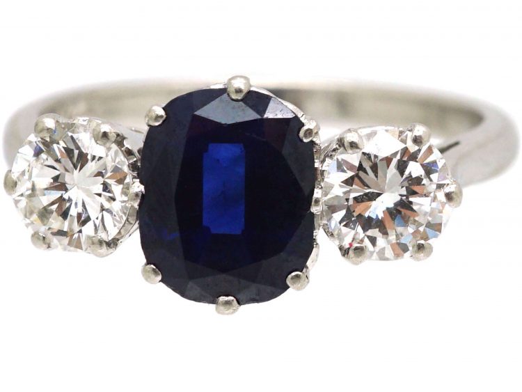 Retro Platinum, Sapphire & Diamond Three Stone Ring