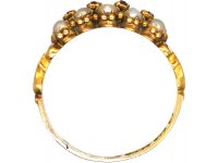 Victorian 15ct Gold Ring set with Natural Split Pearls with Small Rubies along the Middle