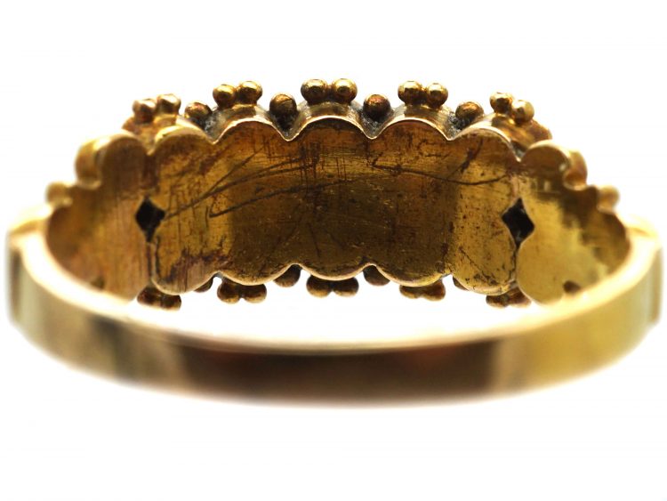 Victorian 15ct Gold Ring set with Natural Split Pearls with Small Rubies along the Middle