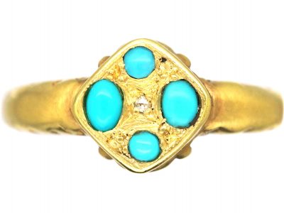 Georgian 18ct Gold Ouroboros Ring set with Four Turquoise & a Diamond