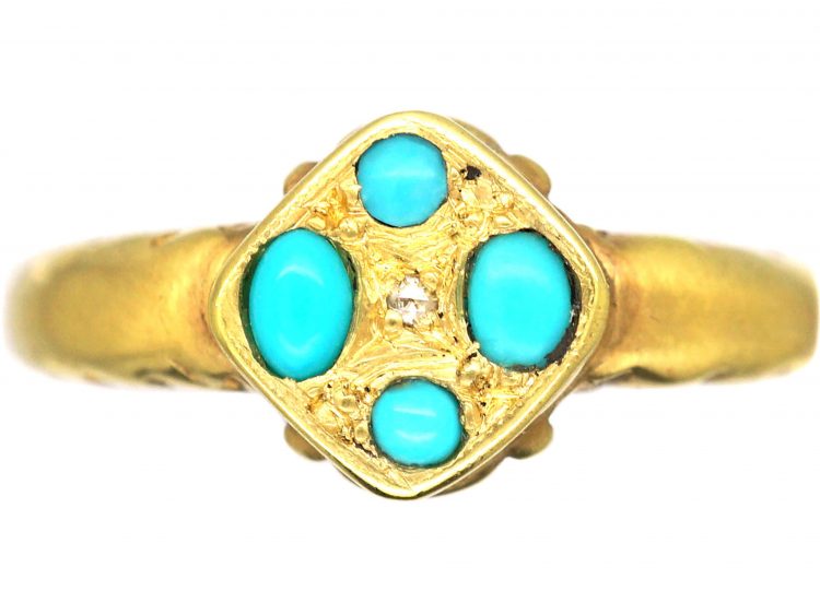 Georgian 18ct Gold Ouroboros Ring set with Four Turquoise & a Diamond