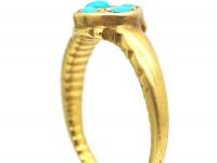 Georgian 18ct Gold Ouroboros Ring set with Four Turquoise & a Diamond