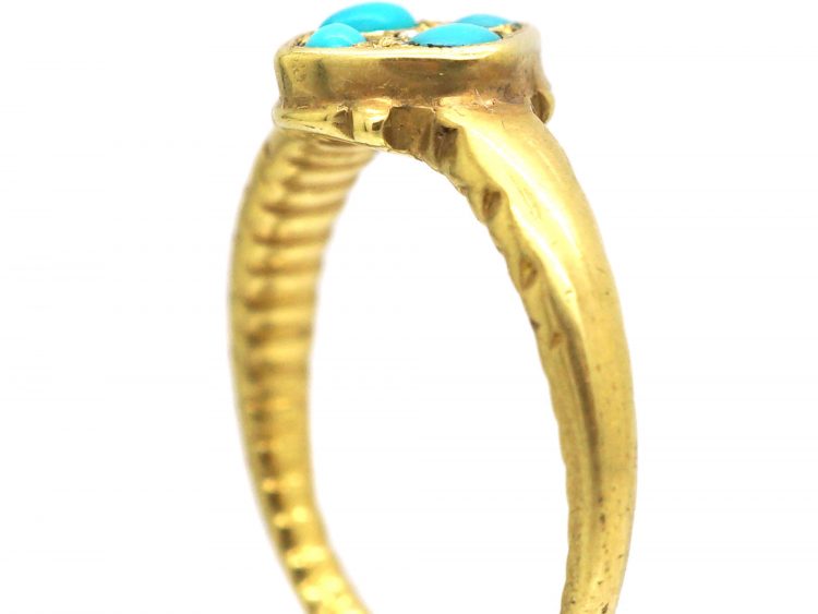 Georgian 18ct Gold Ouroboros Ring set with Four Turquoise & a Diamond