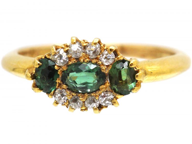 Victorian 18ct Gold, Green Tourmaline & Diamond Ring