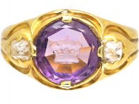 William IV 18ct Gold & Diamond Ring with an Amethyst Intaglio of a Crown