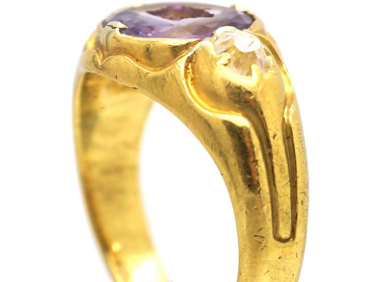 William IV 18ct Gold & Diamond Ring with an Amethyst Intaglio of a Crown