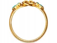 Early 19th Century 18ct Gold, Forget me Not Double Turquoise Clusters & Lover's Knot Ring